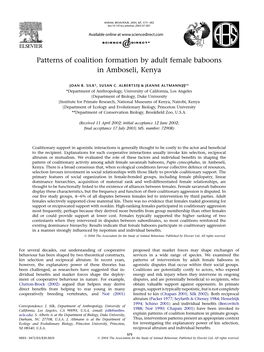 Patterns of Coalition Formation by Adult Female Baboons in Amboseli, Kenya