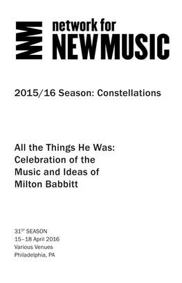 Celebration of the Music and Ideas of Milton Babbitt