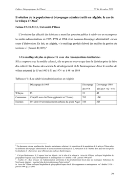 Evolution De La Population Et Découpages Administratifs En Algérie, Le Cas De La Wilaya D’Oran6