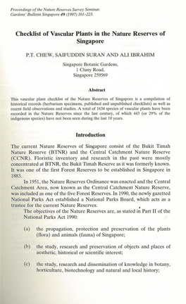 Checklist of Vascular Plants in the Nature Reserves of Singapore