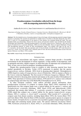 Pseudoscorpions (Arachnida) Collected from the Heaps with Decomposing Material in Slovakia