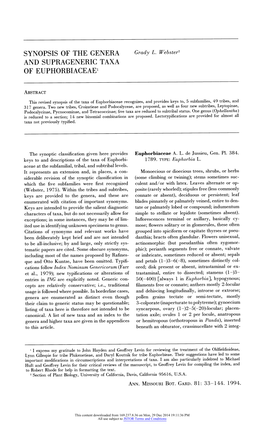 Synopsis of the Genera and Suprageneric Taxa of Euphorbiaceae