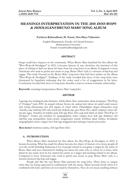 Meanings Interpretation in the 2010 Doo-Wops & Hooligans Bruno Mars’ Song Album