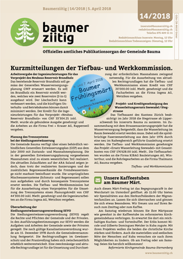 Und Werkkommission. Arbeitsvergabe Der Ingenieurleistungen Für Das Zung Der Erforderlichen Massnahmen Zwingend Vorprojekt Des Neubaus Reservoir Brandholz Notwendig