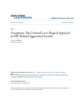 The Criminal Law's Illogical Approach to Hiv-Related Aggravated Assaults