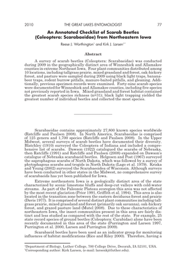 An Annotated Checklist of Scarab Beetles (Coleoptera: Scarabaeidae) from Northeastern Iowa Reese J