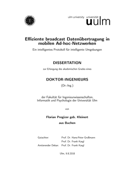 Effiziente Broadcast Datenübertragung in Mobilen Ad-Hoc-Netzwerken Ein Intelligentes Protokoll Für Intelligente Umgebungen