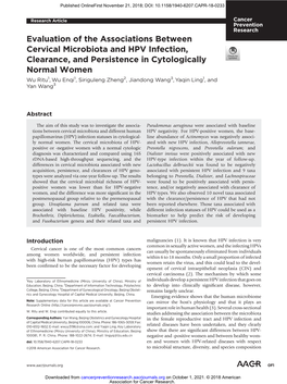 Evaluation of the Associations Between Cervical Microbiota and HPV Infection, Clearance, and Persistence in Cytologically Normal