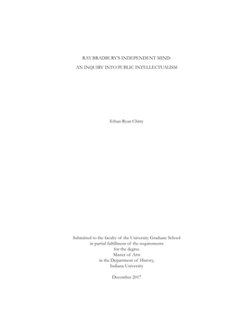 Ray Bradbury's Independent Mind: an Inquiry Into Public Intellectualism”