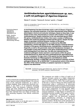 Jan Thinobacterium Agaricidamnosum S P. N Ov., a Soft Rot Pathogen of Agaricus Bisporus