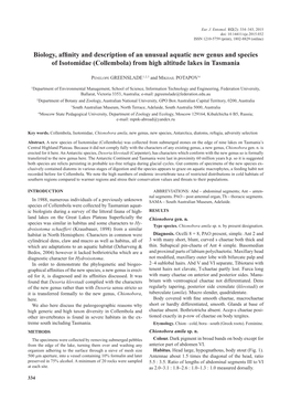 Biology, Affinity and Description of an Unusual Aquatic New Genus and Species of Isotomidae (Collembola) from High Altitude Lakes in Tasmania