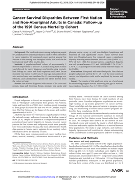 Cancer Survival Disparities Between First Nation and Non-Aboriginal Adults in Canada: Follow-Up of the 1991 Census Mortality Cohort