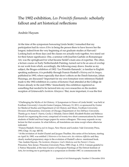 The 1902 Exhibition, Les Primitifs Flamands: Scholarly Fallout and Art Historical Reflections