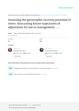 Assessing the Geomorphic Recovery Potential of Rivers: Forecasting Future Trajectories of Adjustment for Use in Management: