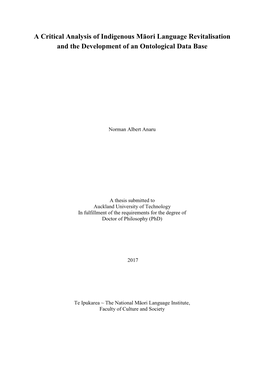 A Critical Analysis of Indigenous Māori Language Revitalisation and the Development of an Ontological Data Base