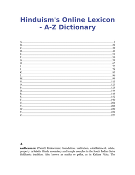 Hinduism's Online Lexicon - A-Z Dictionary