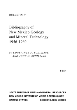 Bibliography of New Mexico Geology and Mineral Technology 1956-1960