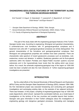 Engineering-Geological Features of the Terrritory Along the Turkish-Georgian Border