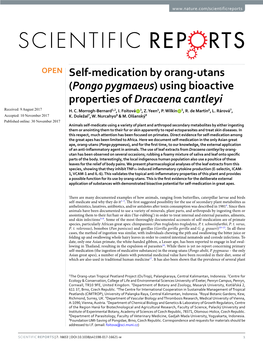 Self-Medication by Orang-Utans (Pongo Pygmaeus) Using Bioactive Properties of Dracaena Cantleyi Received: 9 August 2017 H