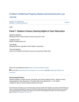 Stadium Finance, Naming Rights & Team Relocation