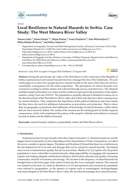 Local Resilience to Natural Hazards in Serbia. Case Study: the West Morava River Valley