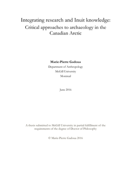 Integrating Research and Inuit Knowledge: Critical Approaches to Archaeology in the Canadian Arctic