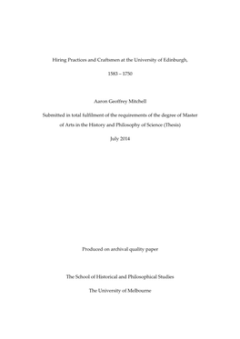 Hiring Practices and Craftsmen at the University of Edinburgh, 1583 - 1750