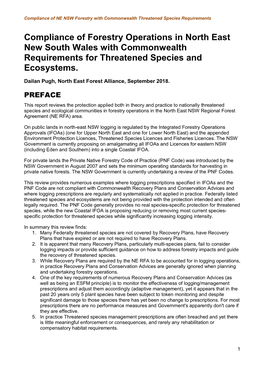 Compliance of Forestry Operations in North East New South Wales with Commonwealth Requirements for Threatened Species and Ecosystems