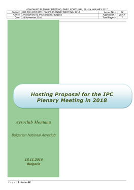 Hosting Proposal for the IPC Plenary Meeting in 2018