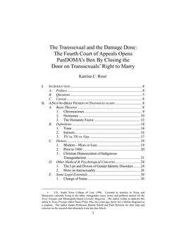 The Transsexual and the Damage Done: the Fourth Court of Appeals Opens Pandoma’S Box by Closing the Door on Transsexuals’ Right to Marry