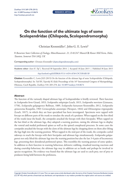 On the Function of the Ultimate Legs of Some Scolopendridae