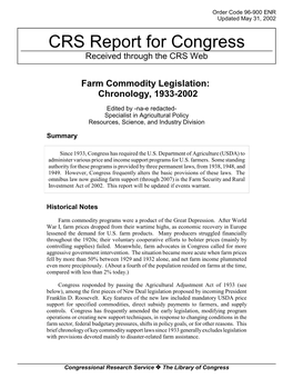 Farm Commodity Legislation: Chronology, 1933-2002