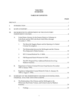 I VOLUME I OVERVIEW TABLE of CONTENTS PAGE PREFACE
