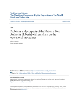 Problems and Prospects of the National Port Authority [Liberia] with Emphasis on the Operational Procedures Jebeh Paasewe World Maritime University