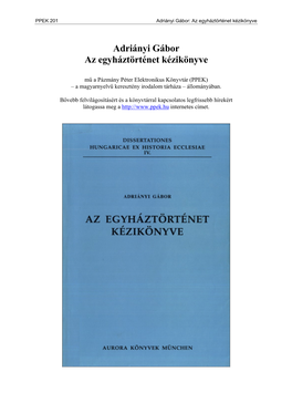 Adriányi Gábor: Az Egyháztörténet Kézikönyve