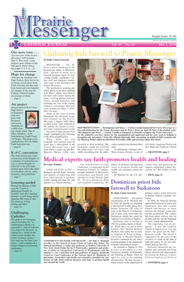 Gathering Bids Farewell to Prairie Messenger the Last Issue of the Prairie Messenger Will Be Dated May 9