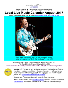 Local Live Music Calendar August 2017 Support Live Roots Music in N