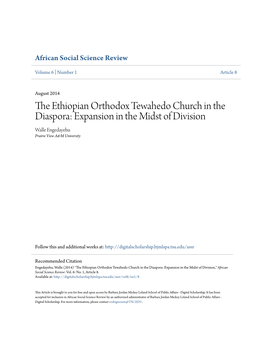 The Ethiopian Orthodox Tewahedo Church in the Diaspora: Expansion