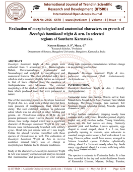 International Research Evaluation of Morphological and Ana Decalepis
