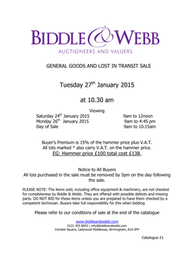 Tuesday 27Th January 2015 at 10.30 Am