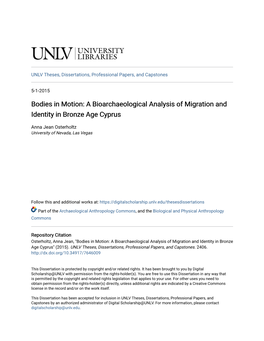 A Bioarchaeological Analysis of Migration and Identity in Bronze Age Cyprus