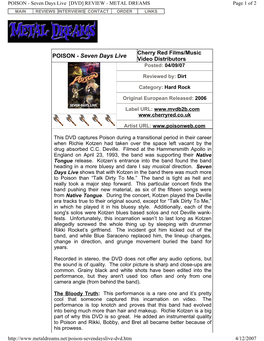 POISON - Seven Days Live [DVD] REVIEW - METAL DREAMS Page 1 of 2 MAIN REVIEWS INTERVIEWS CONTACT ORDER LINKS