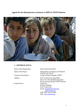 Appeal for the Humanitarian Assistance to IDPS in NWFP Pakistan