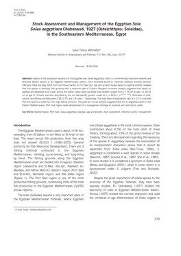 Stock Assessment and Management of the Egyptian Sole Solea Aegyptiaca Chabanaud, 1927 (Osteichthyes: Soleidae), in the Southeastern Mediterranean, Egypt