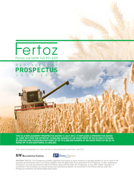 Fertoz Ltd Outside Australia May Be Restricted by Law and (Fertoz Or the Company)