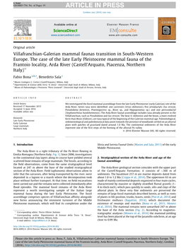 Villafranchian-Galerian Mammal Faunas Transition in South-Western