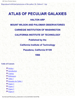 ARP Atlas of Peculiar Galaxies Reproduced with Kind Permission of the Author, Dr