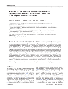 Systematics of the Australian Orb-Weaving Spider Genus Demadiana with Comments on the Generic Classification of the Arkyinae