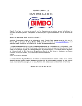 I REPORTE ANUAL DE GRUPO BIMBO, S.A.B. DE C.V