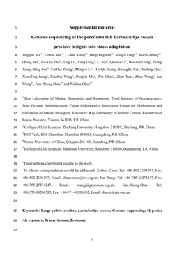 Supplemental Material Genome Sequencing of the Perciform Fish Larimichthys Crocea Provides Insights Into Stress Adaptation